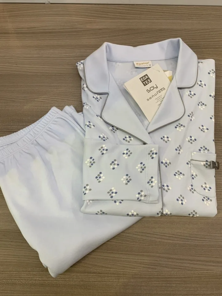 Egatex Dames Pyjama: Doorknoop model, Blauw ( EGA.240 )