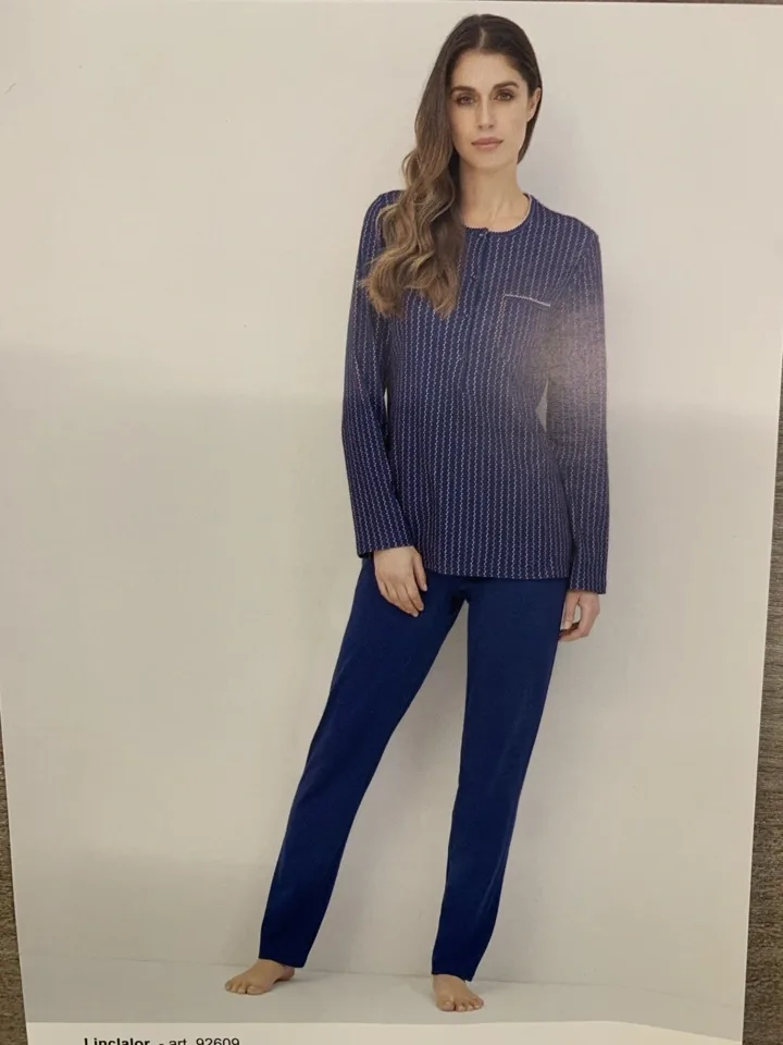 Linclalor Dames Pyjama: Blauw / Roze, 100% Katoen ( Linc.3 )