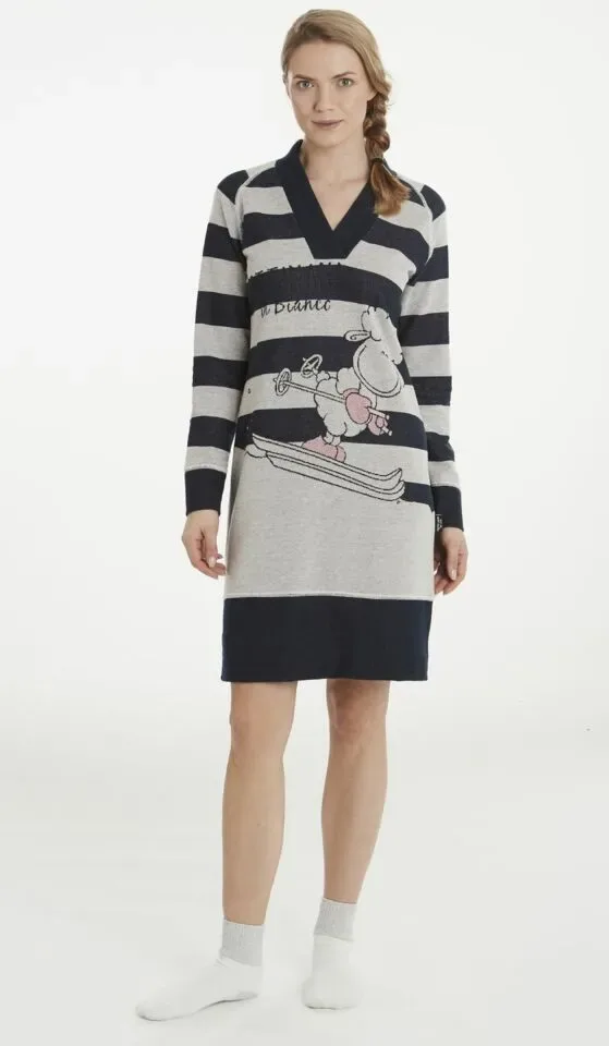 Happy People Dames Nachthemd: Warm, blauw / grijs ( HAP.50 )