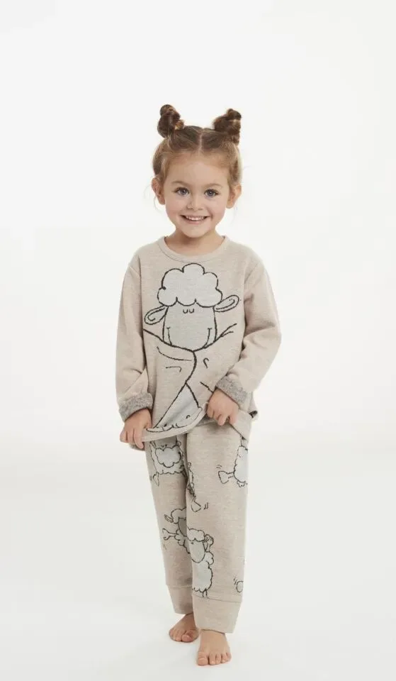Happy People Meisjes pyjama: Beige, Schaapmotief ( HAP.54 )