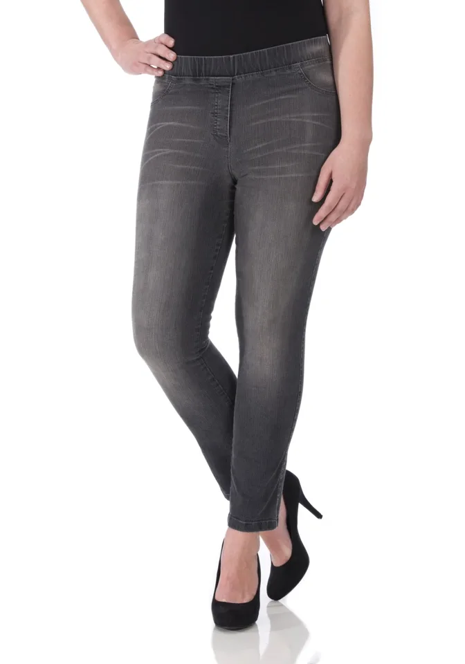 KJ Brand Dames Jeansbroek: Jenny, Grijze Jeans, Small, elastiek ( BRA.234 )