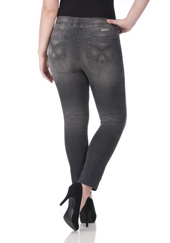 KJ Brand Dames Jeansbroek: Jenny, Grijze Jeans, Small, elastiek ( BRA.234 )