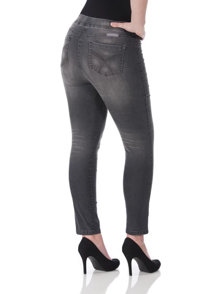 KJ Brand Dames Jeansbroek: Jenny, Grijze Jeans, Small, elastiek ( BRA.234 )