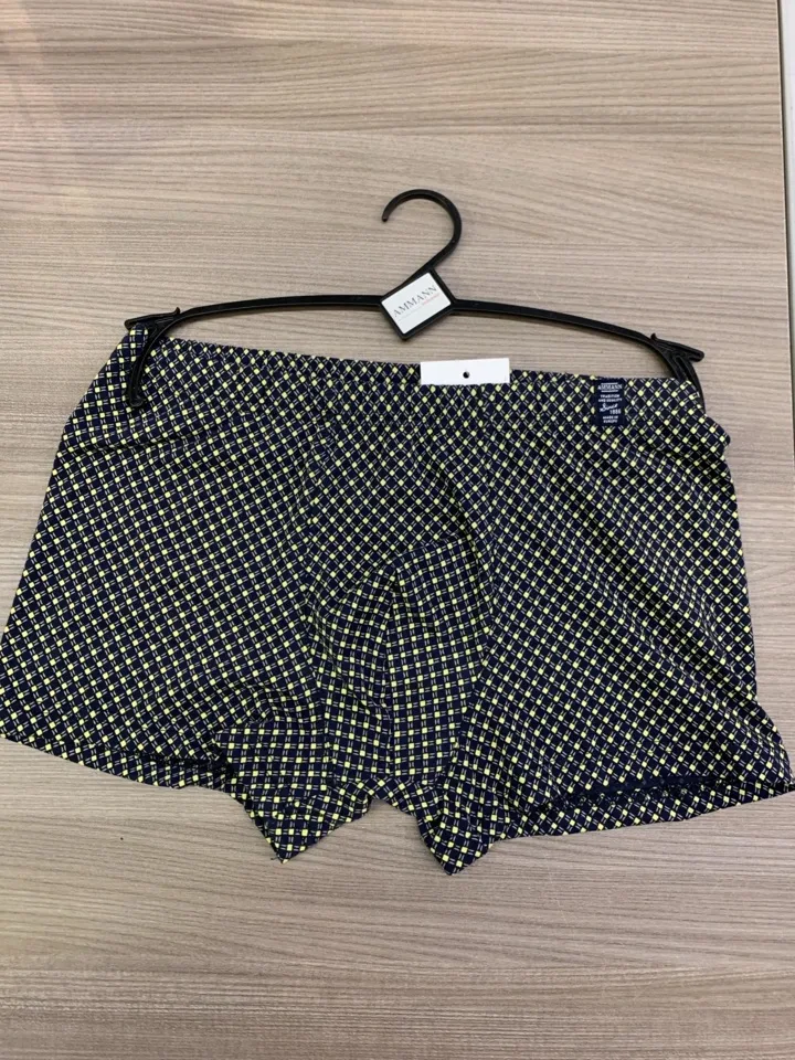 Ammann Herenboxershort: Retro Short, Blauw met geel bedrukking ( AMM.431 )
