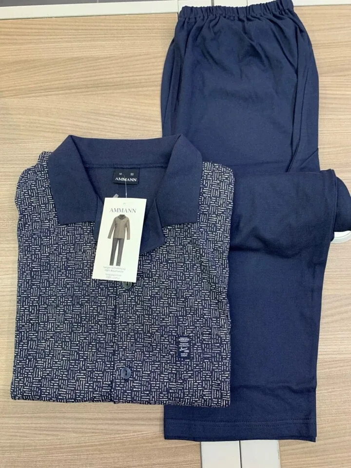 Ammann Heren Pyjama Doorknoop: Blauw, tot 4XL ( AMM.429 )