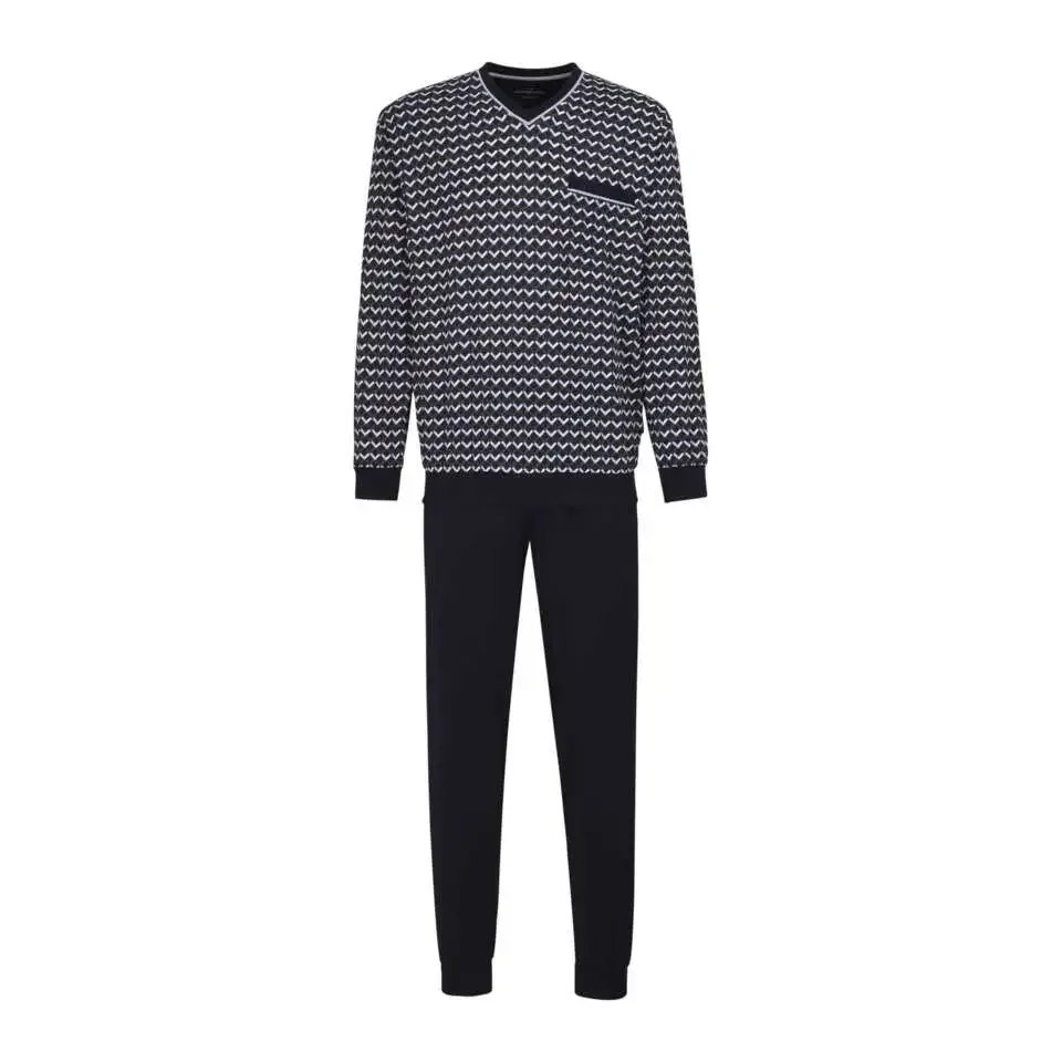 Gotzburg Heren pyjama: Donker blauw, V hals 100% Katoen, tot 5XL ( GOT.5 )