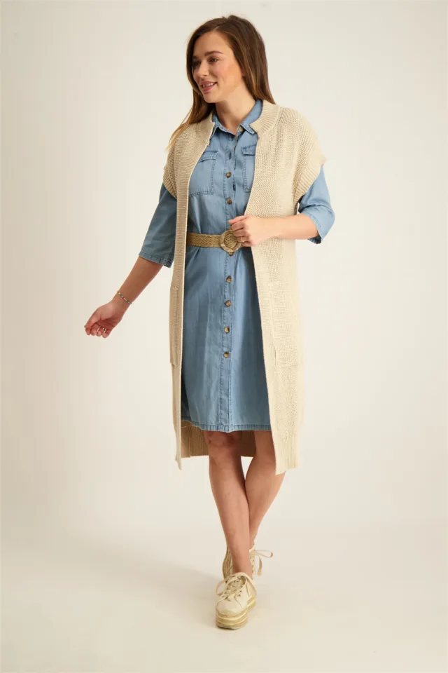 Signe Nature Cardigan: Beige, mouwloos ( Signe.1053 )