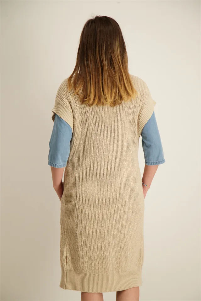 Signe Nature Cardigan: Beige, mouwloos ( Signe.1053 )