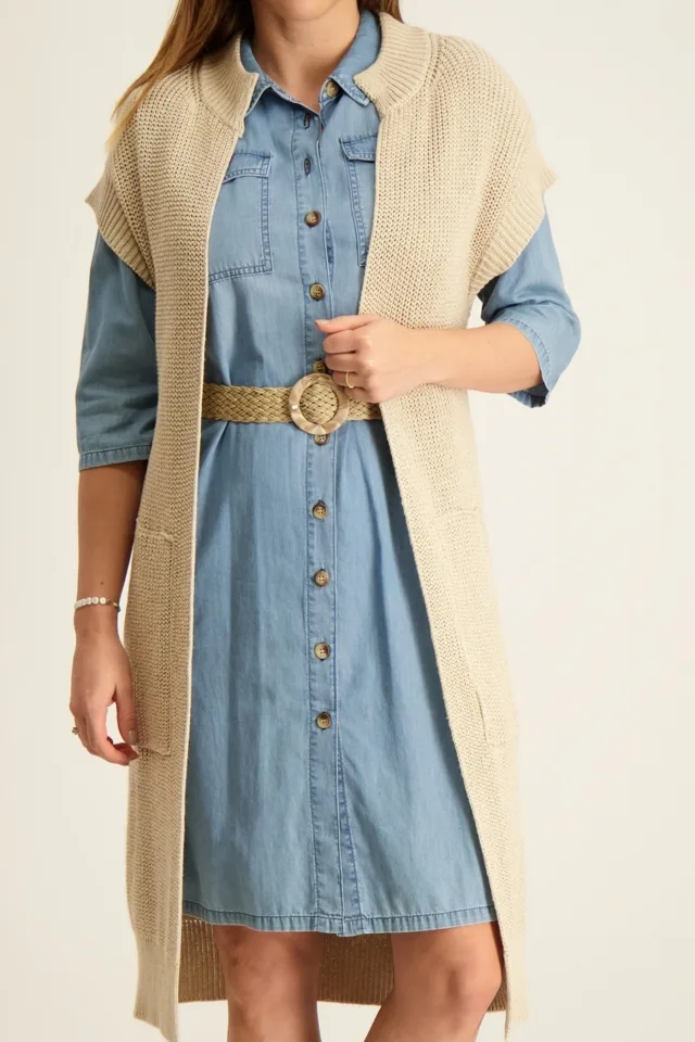 Signe Nature Cardigan: Beige, mouwloos ( Signe.1053 )