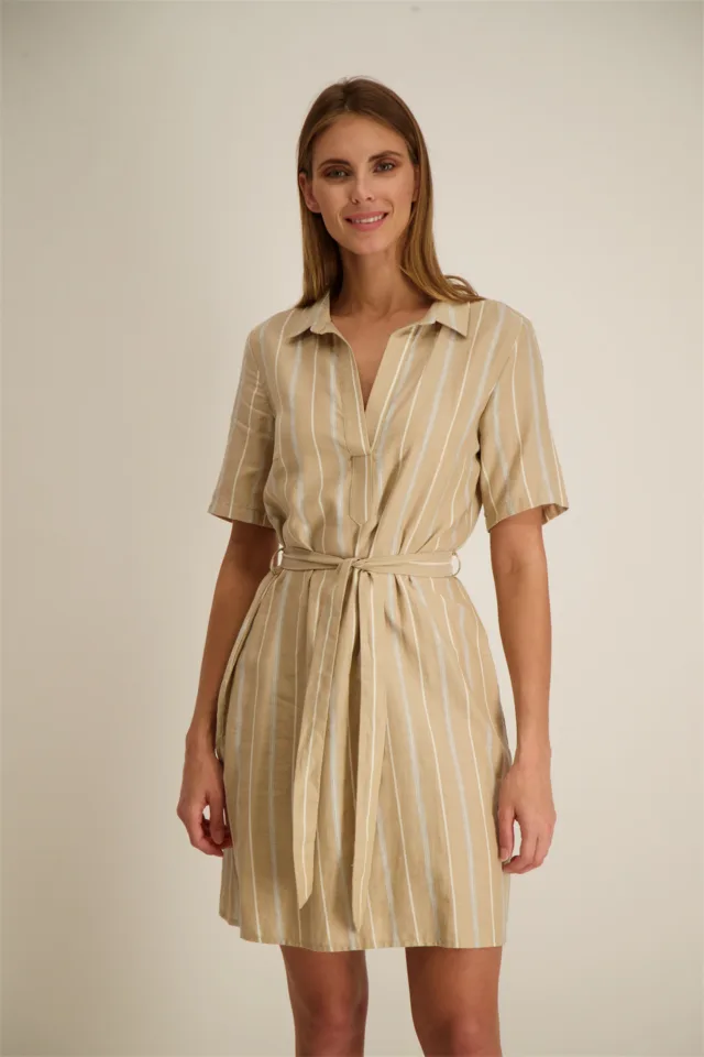 Signe Nature Kleed: Beige gestreept, Katoen ( Signe.1088 )