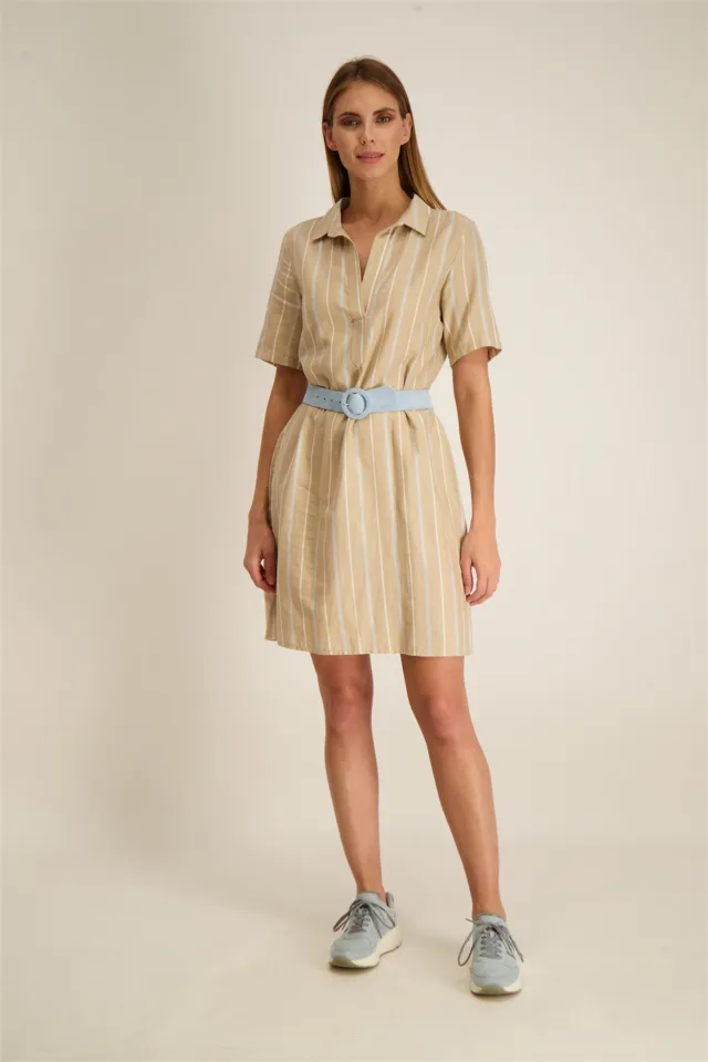 Signe Nature Kleed: Beige gestreept, Katoen ( Signe.1088 )