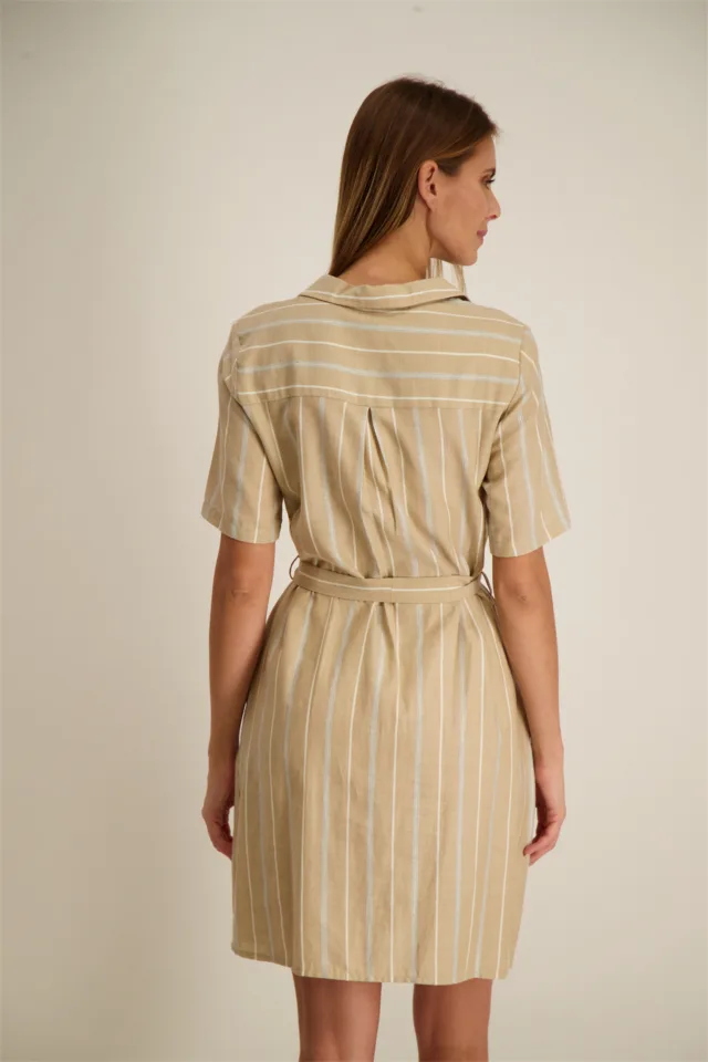Signe Nature Kleed: Beige gestreept, Katoen ( Signe.1088 )