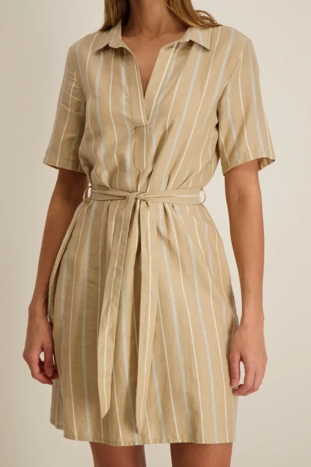 Signe Nature Kleed: Beige gestreept, Katoen ( Signe.1088 )