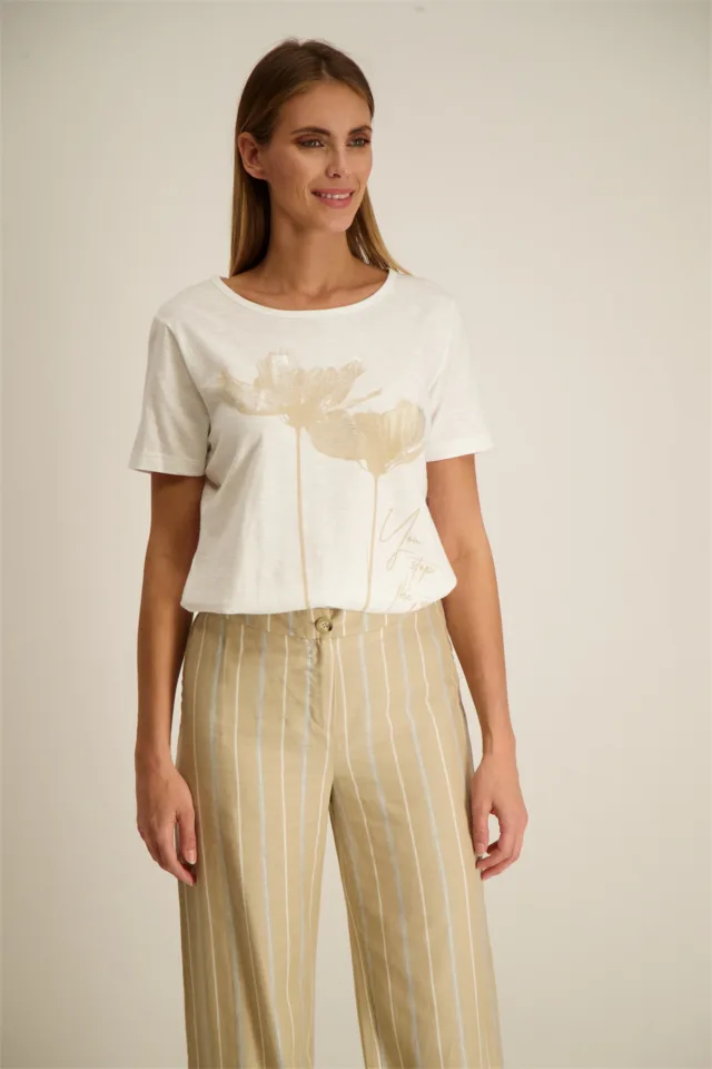 Signe Nature T-shirt: bedrukt, Wit / Beige ( Signe.1078 )