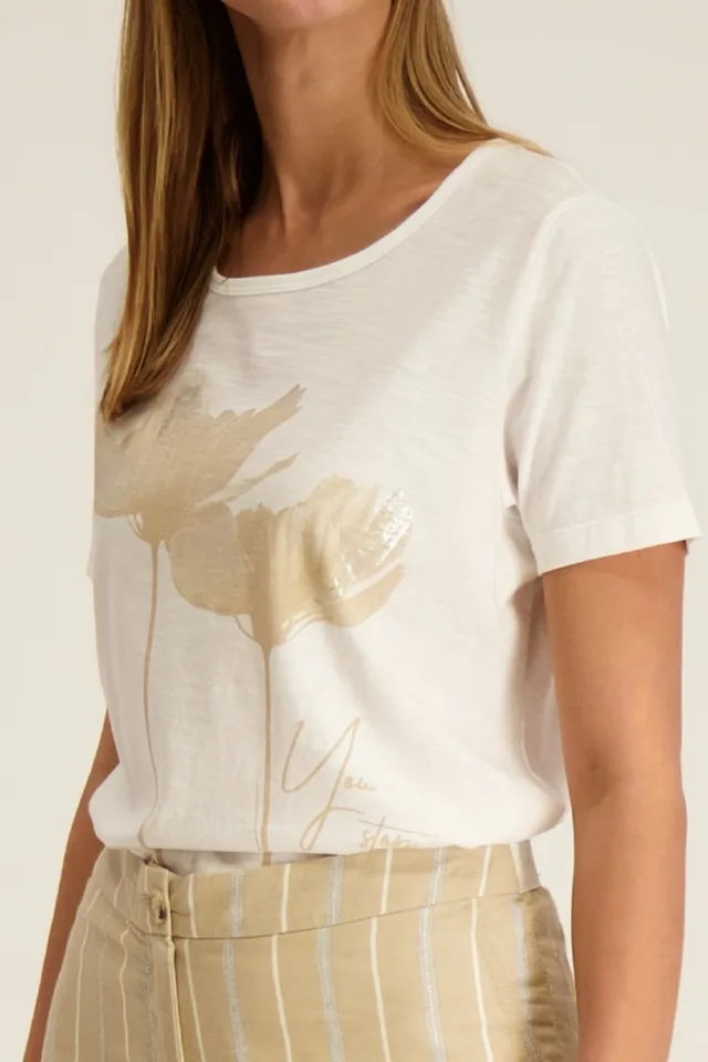Signe Nature T-shirt: bedrukt, Wit / Beige ( Signe.1078 )