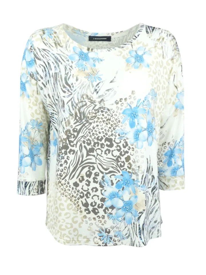 Eugen Klein T-shirt: Beige geprint, 3/4 mouw ( EUG.83 )