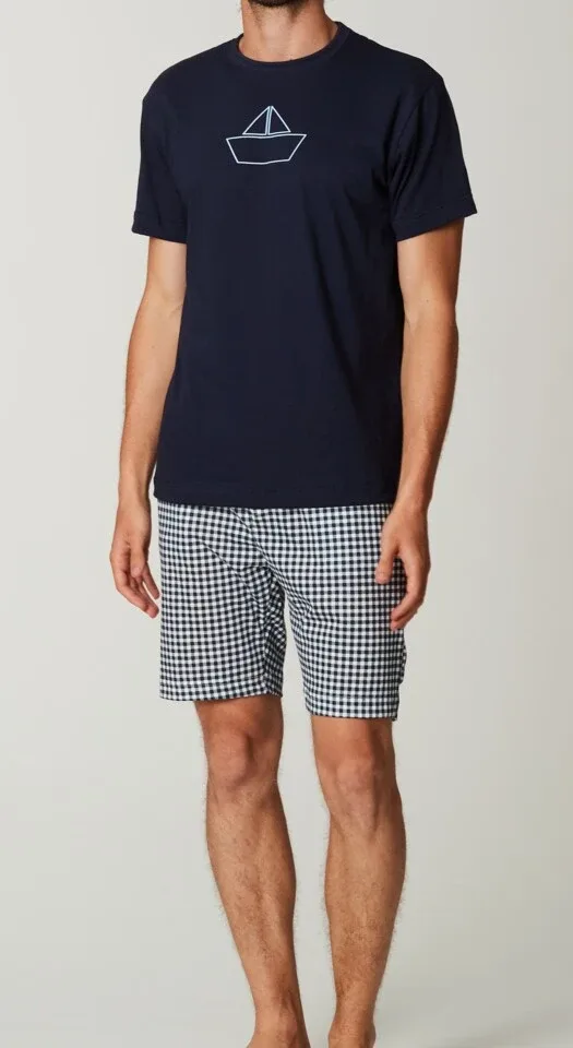 Happy People Heren Pyjama: Blauw / carree broek ( HAP.72 )