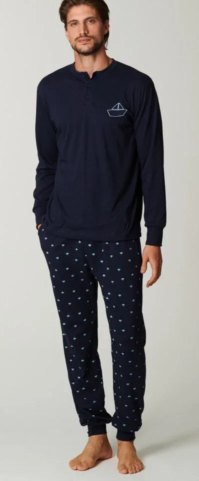 Haqppy People Heren Pyjama: Blauw, 100% Katoen ( HAP.71 )