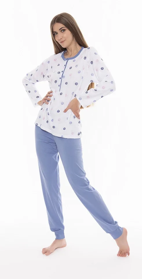 Gary Dames Pyjama: 100% katoen, Wit / Blauw ( GARY.42 )