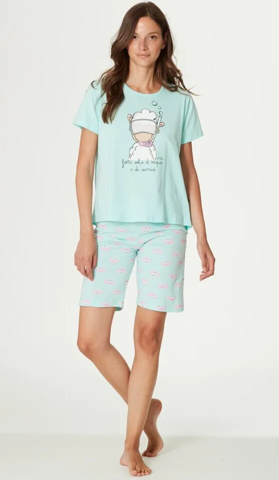Happy People Dames pyjama: Groen, Korte broek / korte mouw ( HAP.74 )