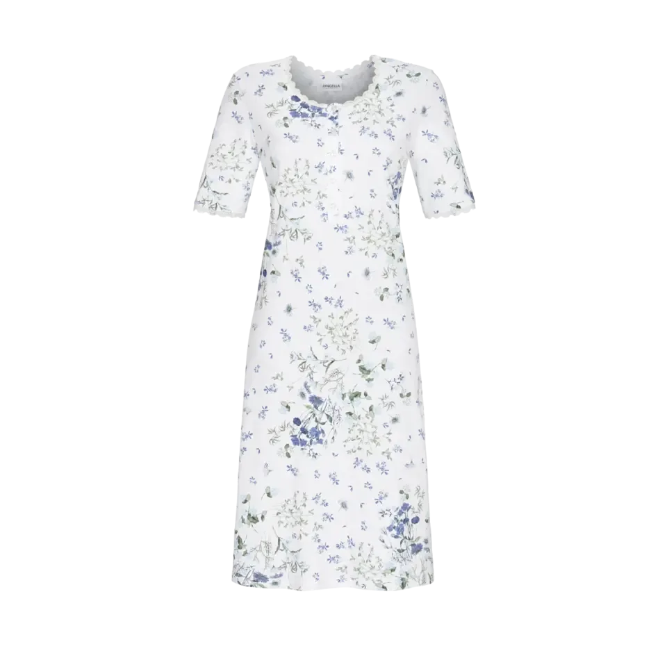 Ringella Nachthemd met korte mouw: Blauw gebloemd, 100cm ( RIN.364 )