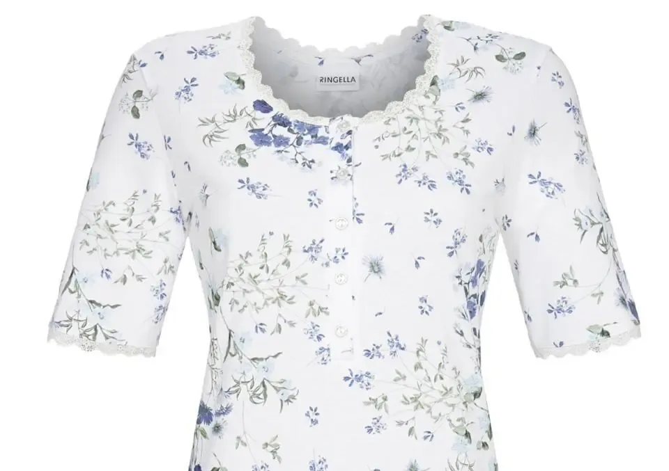 Ringella Nachthemd met korte mouw: Blauw gebloemd, 100cm ( RIN.364 )