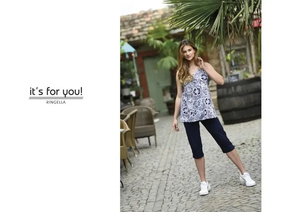 Ringella Pyjama Dames: Top / capri broek, blauw ( RIN.354 )