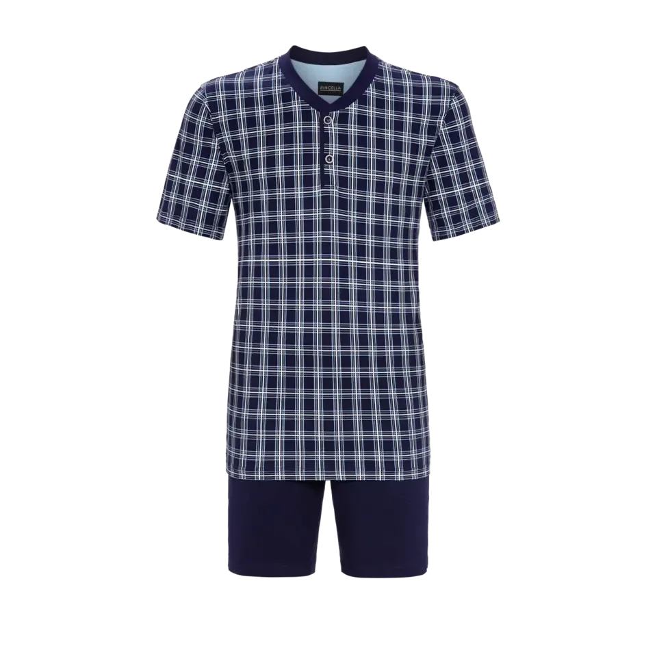 Ringella heren pyjama: Blauw carree, korte mouw / short ( RIN.367 )
