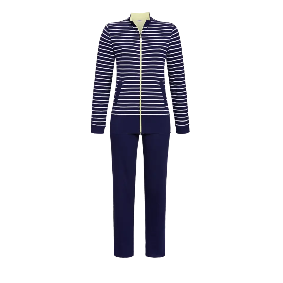 Ringella Dames Homewear: Blauw gestreept, rits ( RIN.359 )
