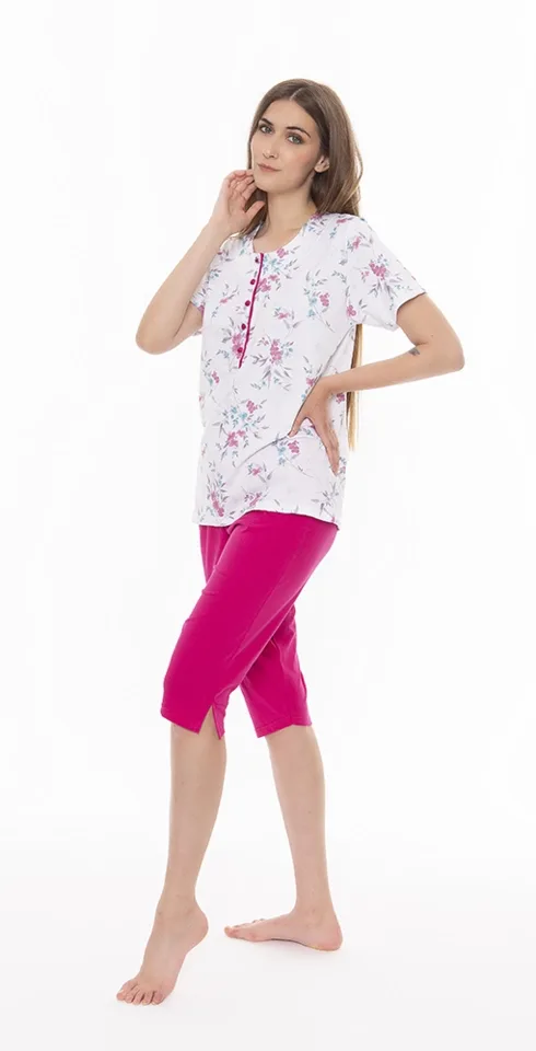 Gary Dames pyjama: Korte mouw / Capri broek, roze ( GARY.47 )