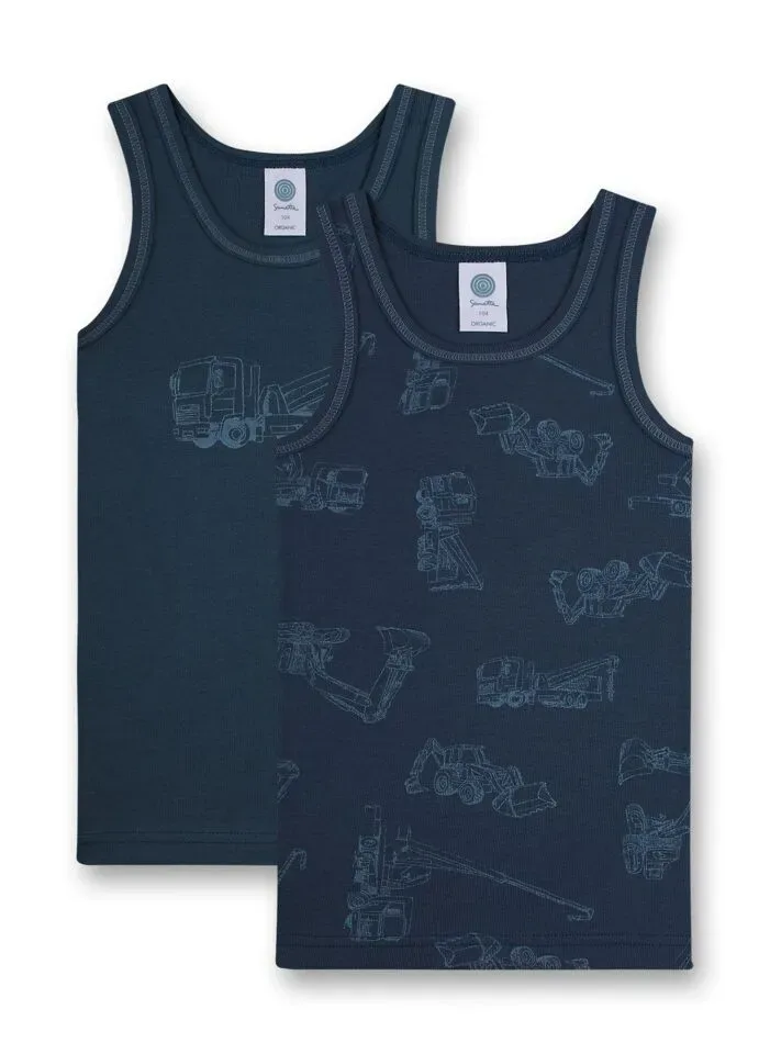 Sanetta jongens singlet: duopack blauw, truck motieven ( SAN.12 )