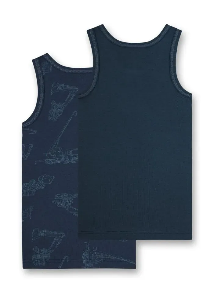 Sanetta jongens singlet: duopack blauw, truck motieven ( SAN.12 )