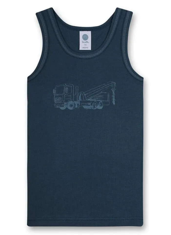 Sanetta jongens singlet: duopack blauw, truck motieven ( SAN.12 )