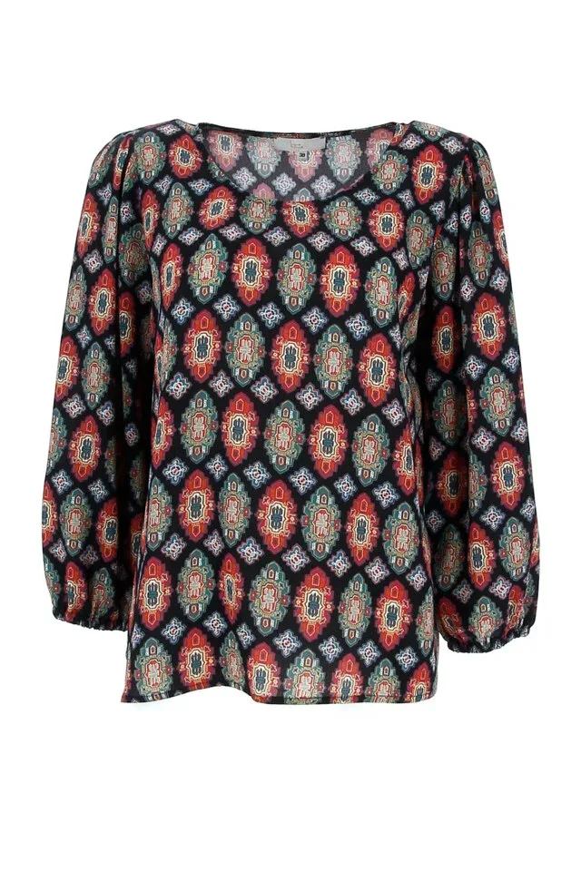 Signe Nature Bloes: geprint blauw / bordeaux  ( Signe.1103 )
