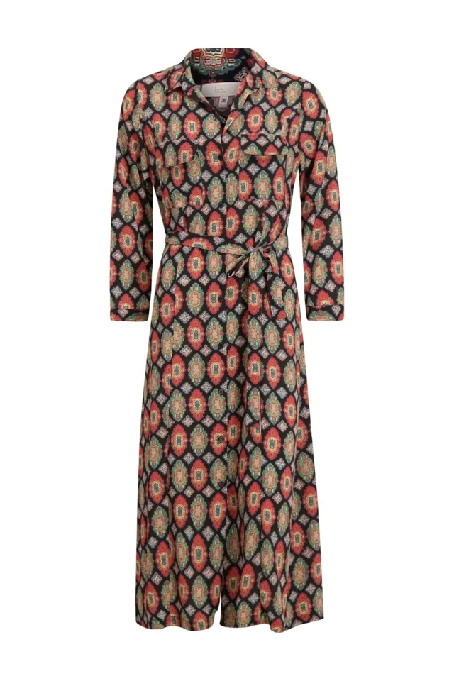 Signe nature kleed: Zwart met print, lang ( Signe.1100 )