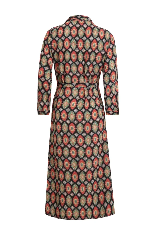Signe nature kleed: Zwart met print, lang ( Signe.1100 )