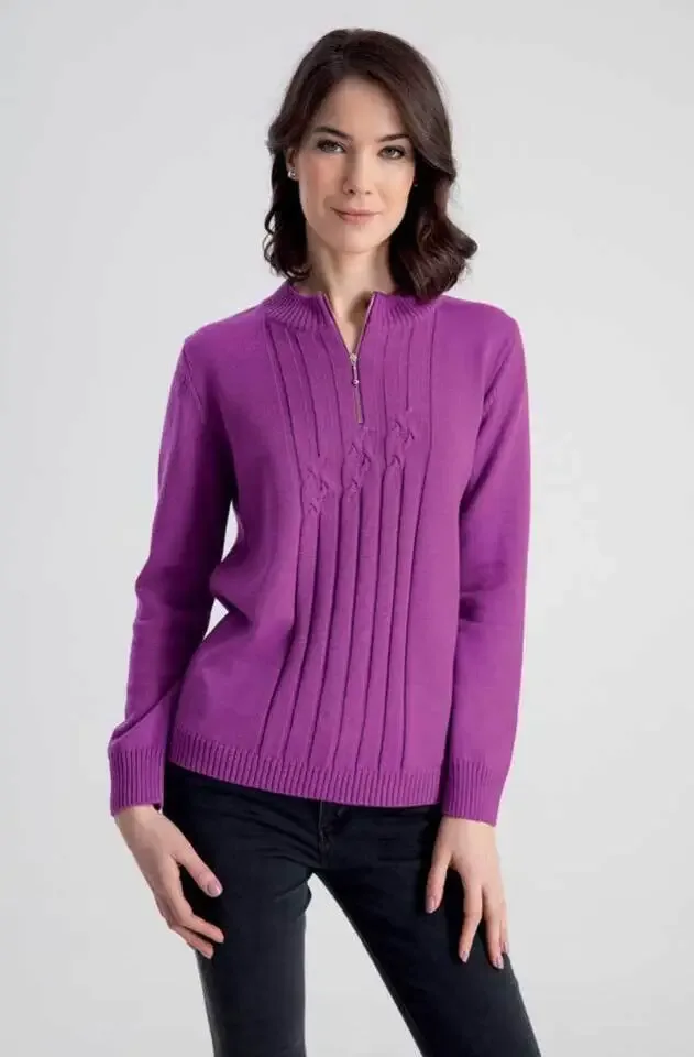 Kris Fashion dames trui: Ajour brei, mauve ( KRI.44 )