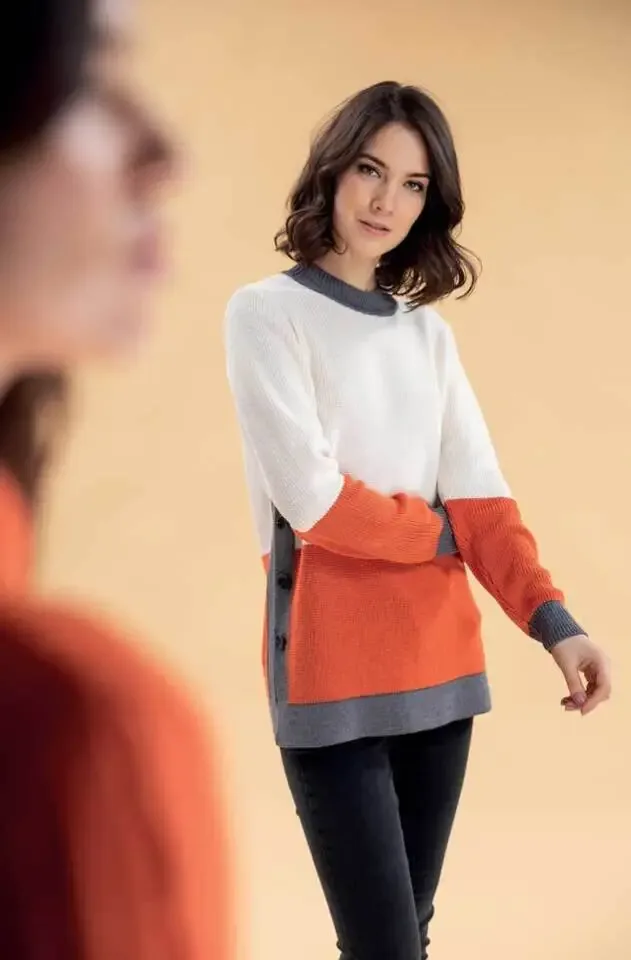 Kris Fashion dames trui: ecru / oranje ( KRI.38 )