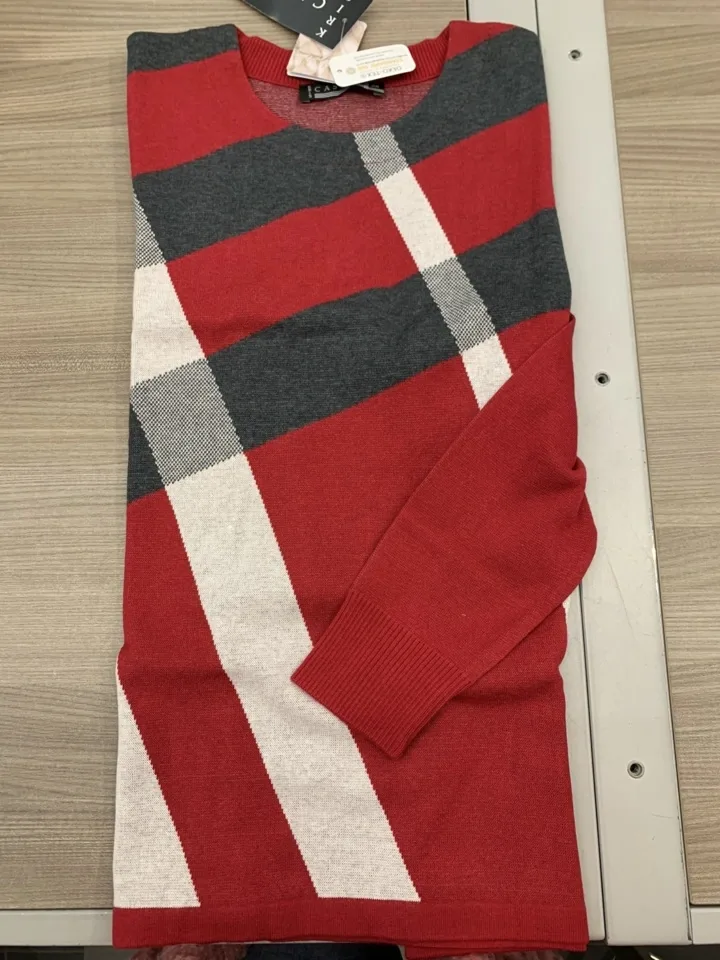 Kris Fashion dames trui: Rood / grijs ( KRI.40 )