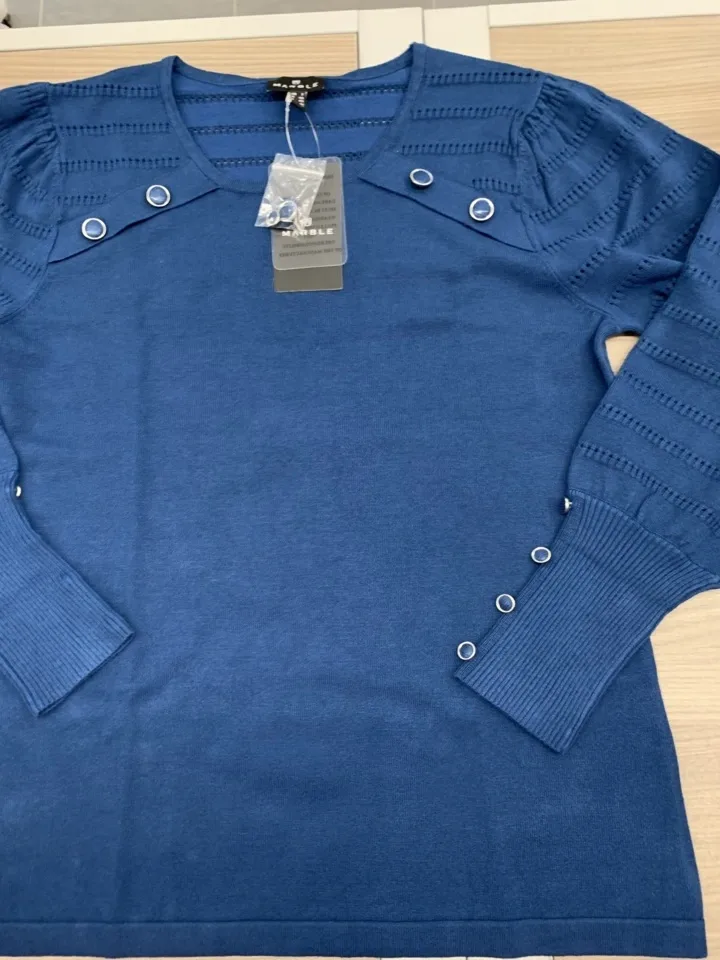 Marble Dames trui: Blauw, toffe mouw ( MAR.139 )