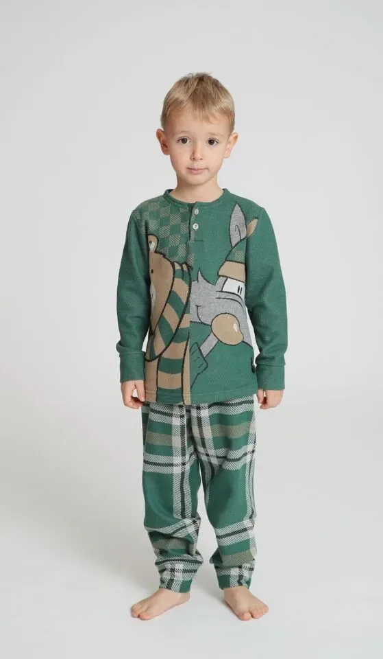 Happy people Pyjama Jongens: Bear, Groen carrree WARM ( HAP.83 )