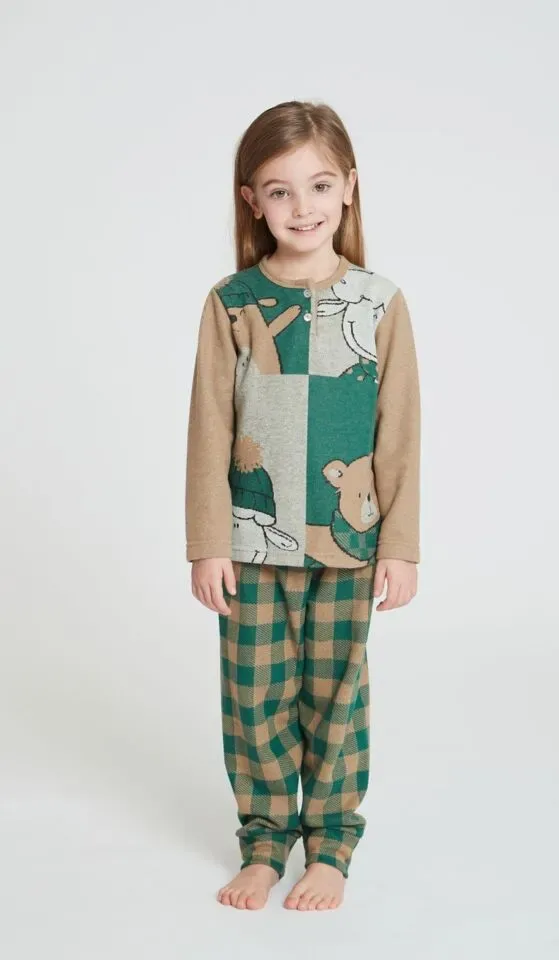 Happy people Pyjama Meisjes: Bear, Groen carrree WARM ( HAP.84 )