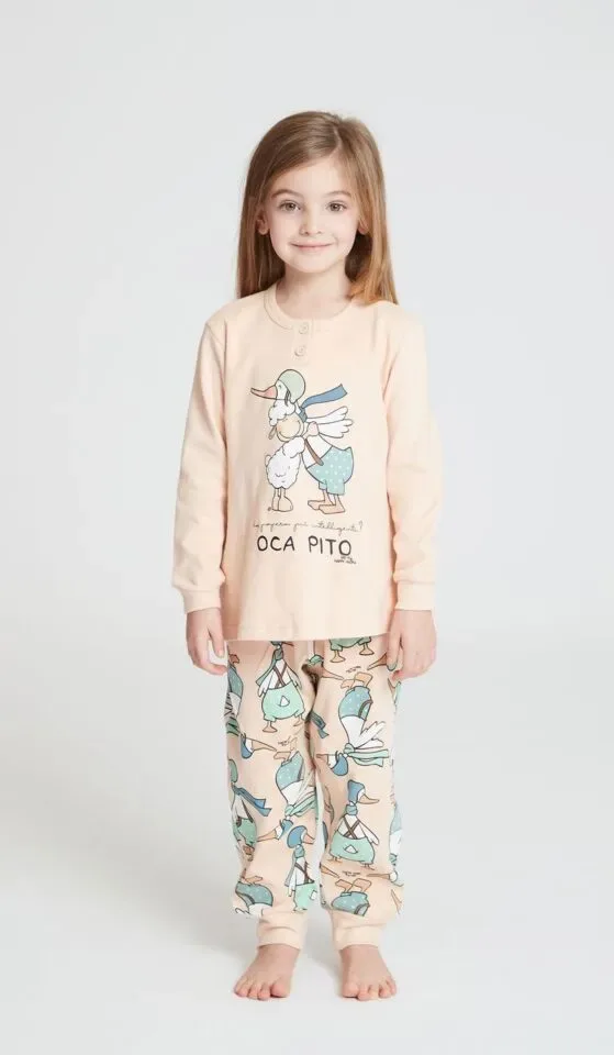 Happy People Meisjes pyjama: Oranje, opdruk eend ( HAP.100 )