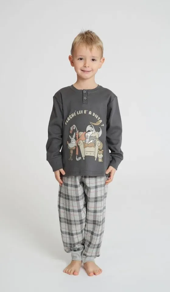 Happy People Jongens pyjama: Antraciet, opdruk eens ( HAP.101