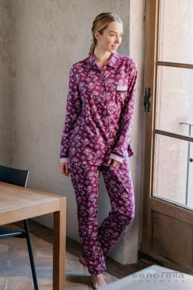 Egatex Dames Doorknoop pyjama interlock ( EGA.315 )