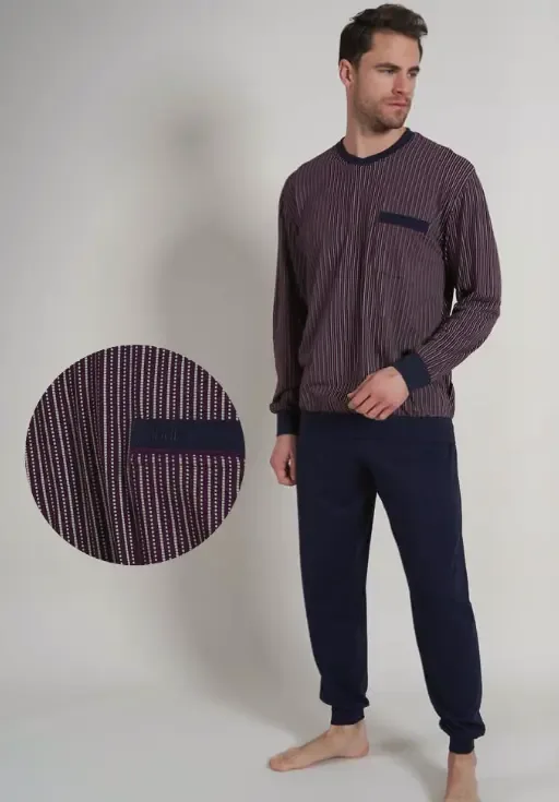 GotzBurg heren Pyjama: V hals, 100% Katoen Bordeaux ( GOT.29 )