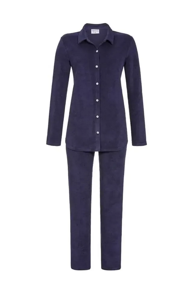 Ringella Dames pyjama: Doorknoop, warm, blauw ( RIN.402 )