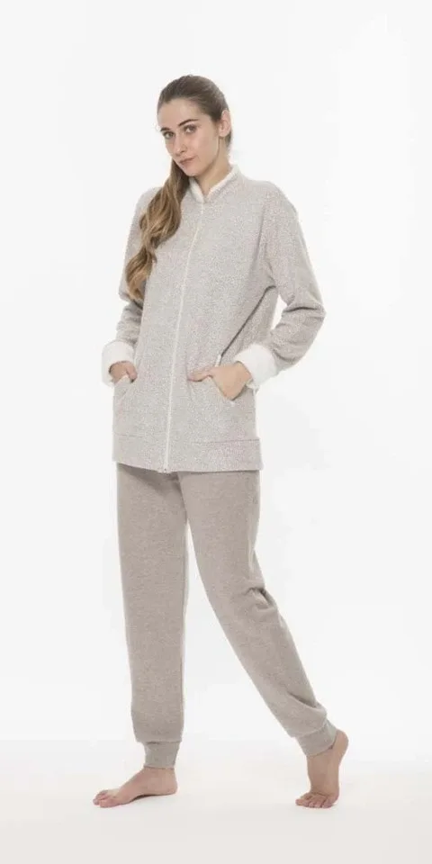 Gary Dames homewear met rits: Beige, Punto milano kwaliteit ( GARY.66 )