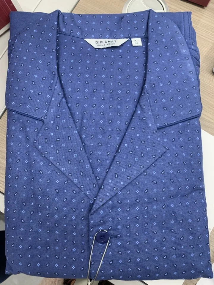 Diplomat Heren pyjama doorknoop: blauwe varianten ( TEX.761 )