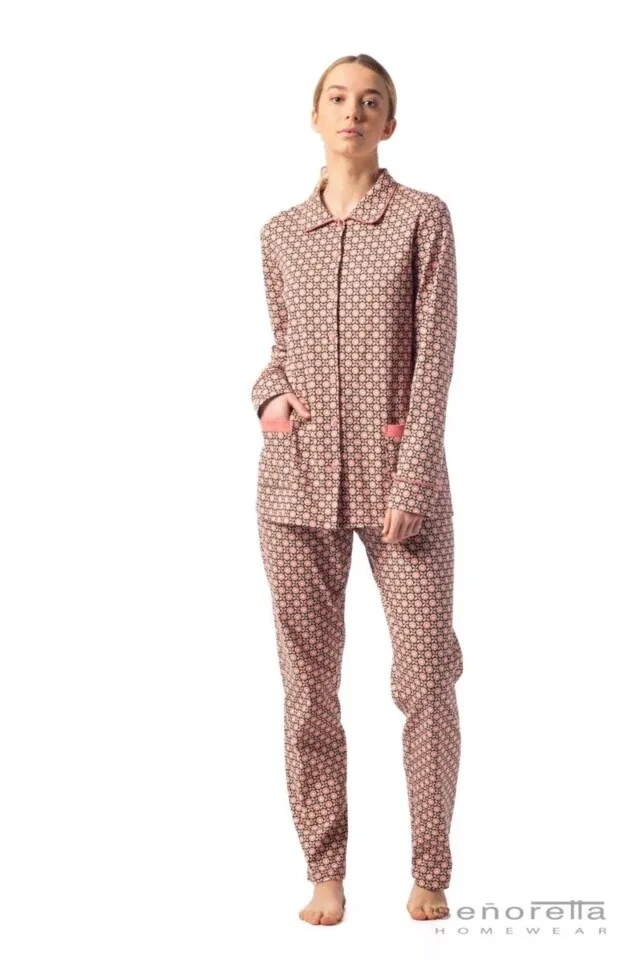 Egatex dames pyjama: Interlock, Doorknoop ( EGA.311 )